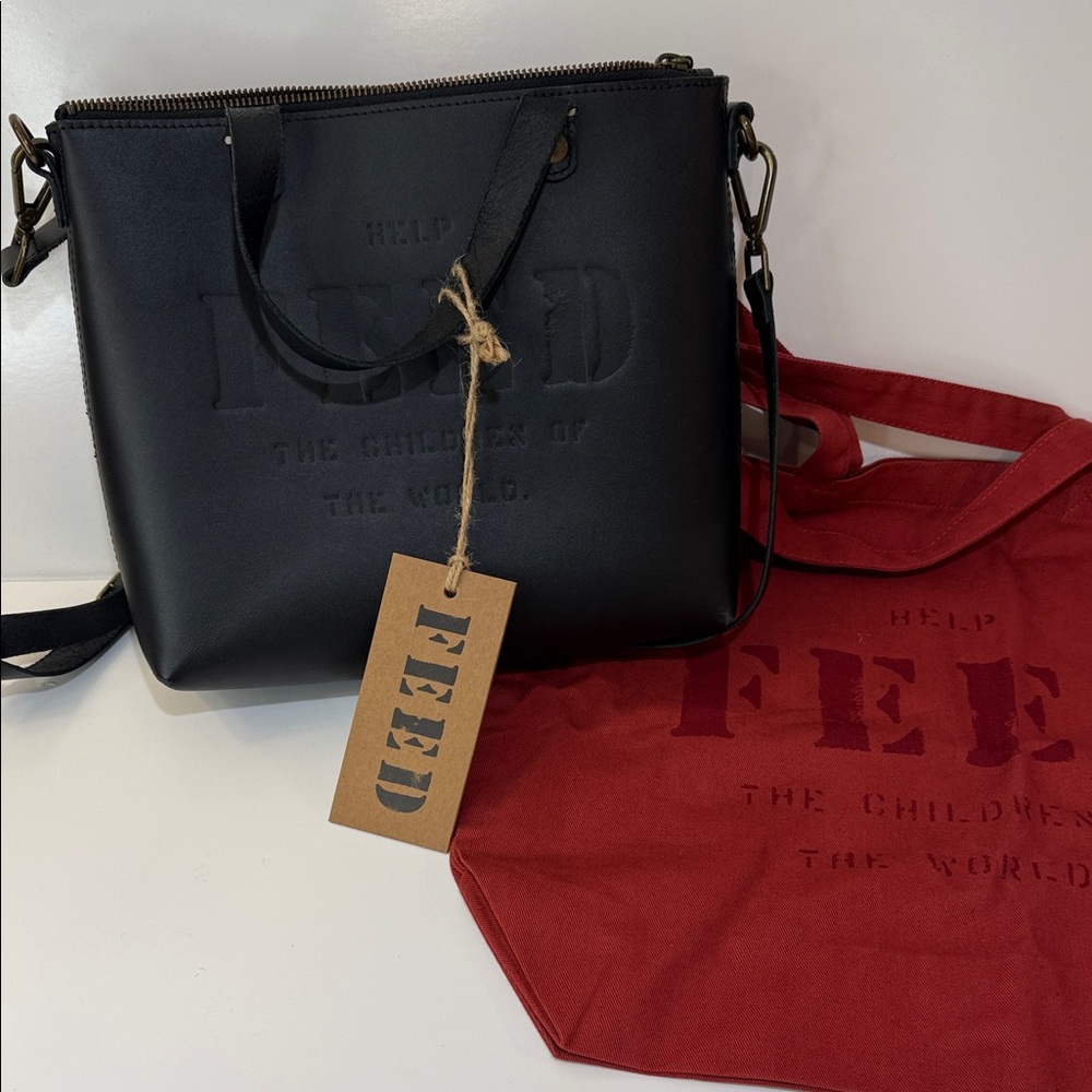 FEED NWT Black Leather Eleanor Crossbody and Tote Bag Set